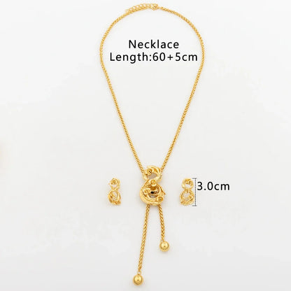 New Fashion Gold Plated Jewelry Set Pendant Dubai Italy Necklace Drop Earrings for Women Adjustable Chain Party Bohemia Jewelry
