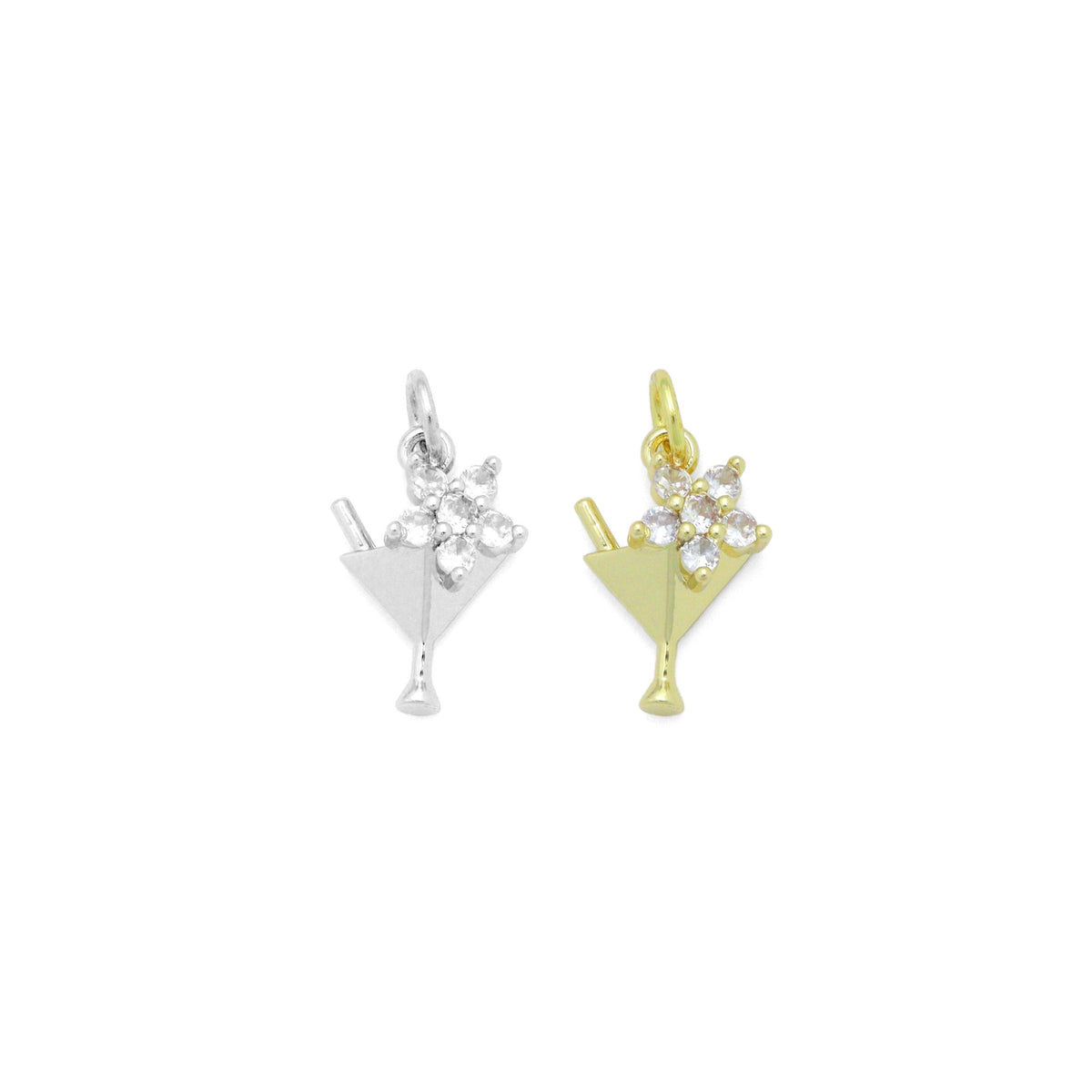 Gold Silver Flower Martini Glass Cup Charm Pendant, Sku#A464