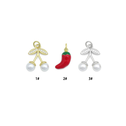 Clear CZ White Pearl Red Chili Charm Pendant,Sku#A495