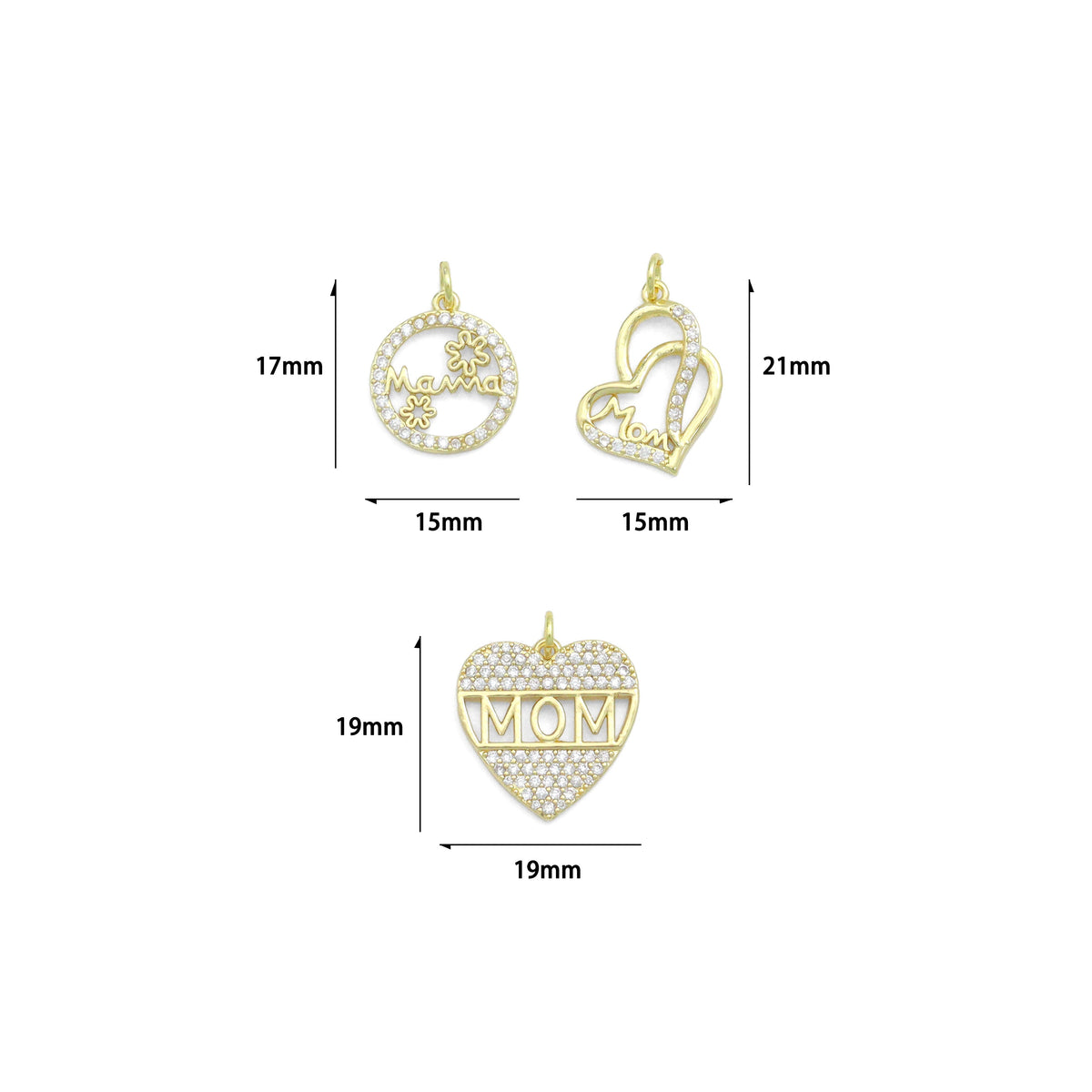 Clear CZ Gold Silver Round Heart Mother Day Charm Pendant,Sku#A498