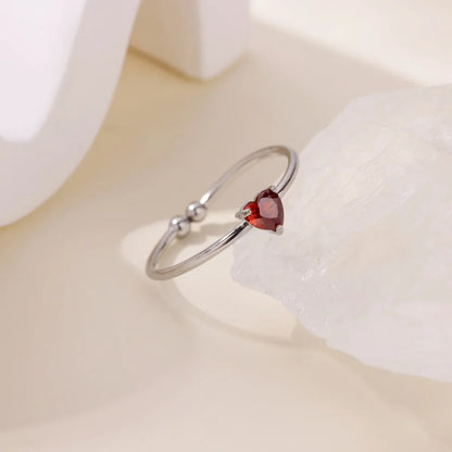 2025 Birth Colorful Cubic Zircon Heart Opening Rings For Women Fashion Dainty Stainless Steel Princess Ring Jewelry Wedding Gift