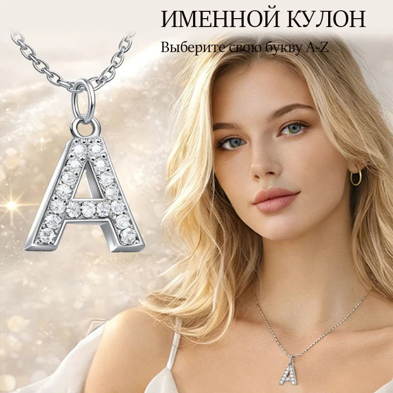 Customized Name With Initial Necklace for Women Mom, Charms Pave Letter Pendant, Stainless Steel Chain Link Adjustable