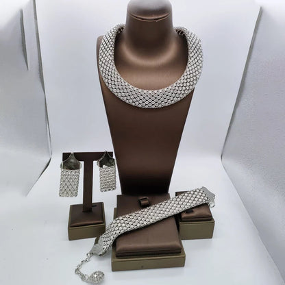 Dubai Hollow Earrings Necklace Jewelry Set Women Fashion Luxury Punk Jewellery Choker Bracelet Wholesale Accessories Party Gift