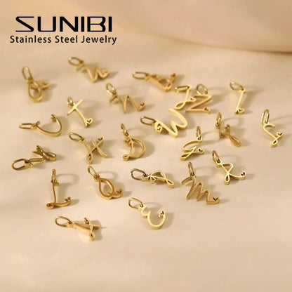 SUNIBI Personalized Initial Letter Heart Stainless Steel Accessories for Woman Necklace Ladies Jewelry Charm Gifts Wholesale