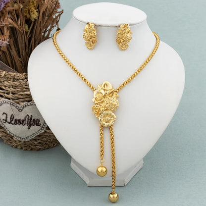 New Fashion Gold Plated Jewelry Set Pendant Dubai Italy Necklace Drop Earrings for Women Adjustable Chain Party Bohemia Jewelry