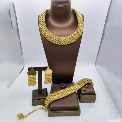 Dubai Hollow Earrings Necklace Jewelry Set Women Fashion Luxury Punk Jewellery Choker Bracelet Wholesale Accessories Party Gift