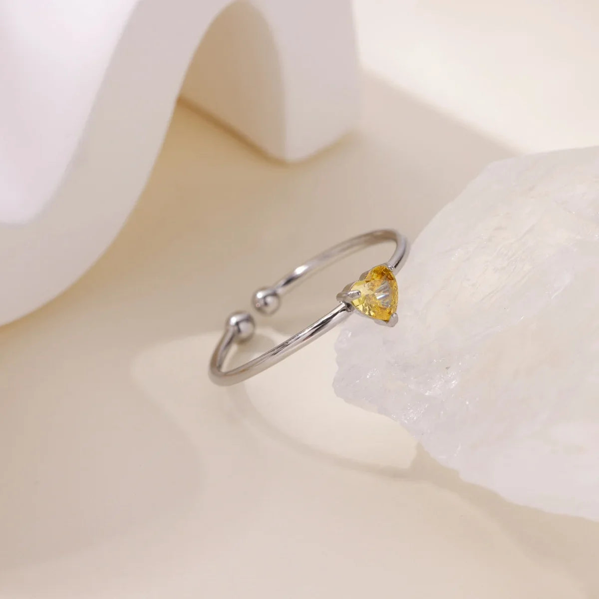 2025 Birth Colorful Cubic Zircon Heart Opening Rings For Women Fashion Dainty Stainless Steel Princess Ring Jewelry Wedding Gift
