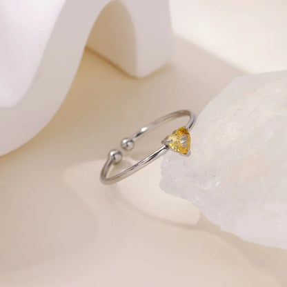 2025 Birth Colorful Cubic Zircon Heart Opening Rings For Women Fashion Dainty Stainless Steel Princess Ring Jewelry Wedding Gift