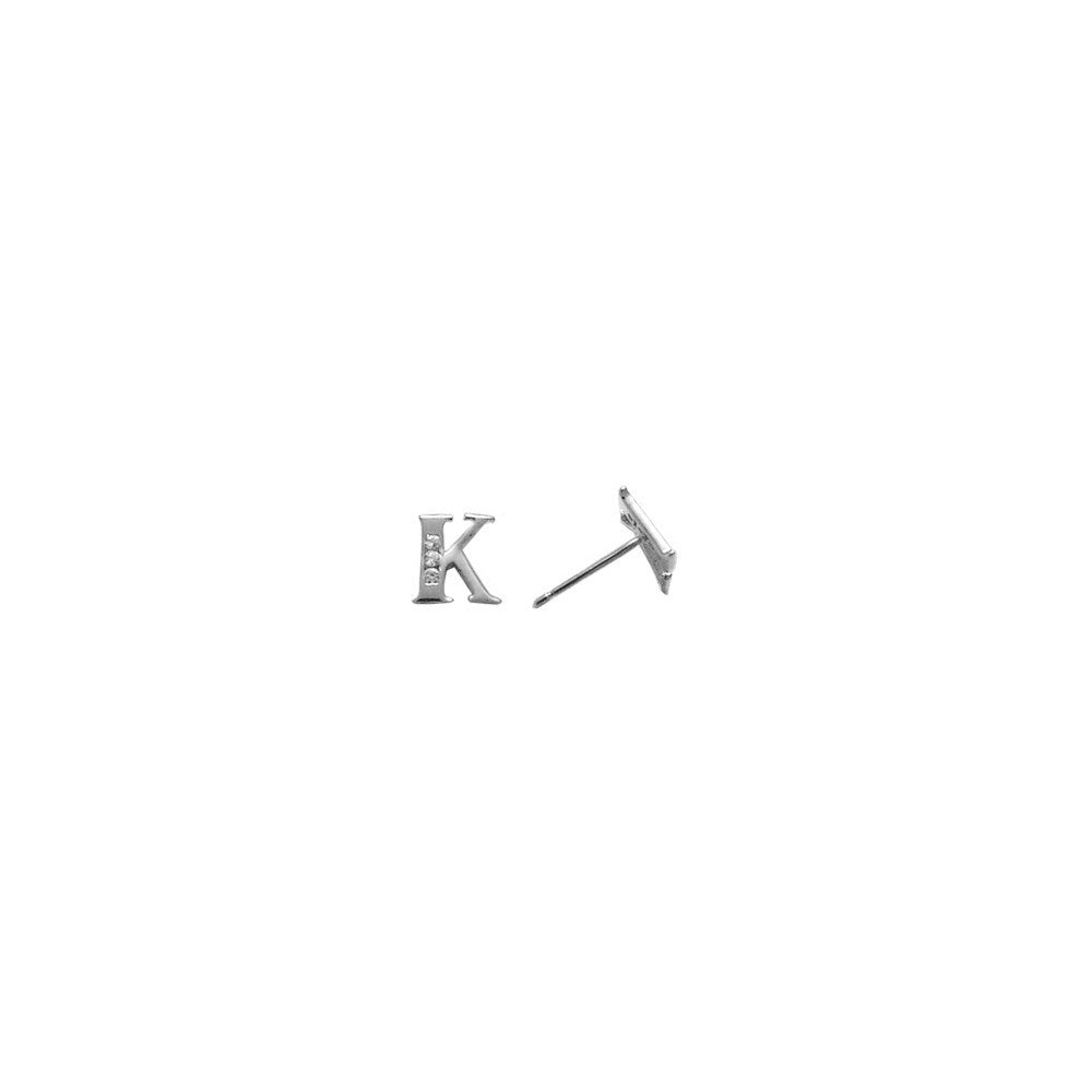 14k White Gold CZ Initial K Stud Earrings