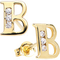 14k Yellow Gold CZ Initial B Stud Earrings