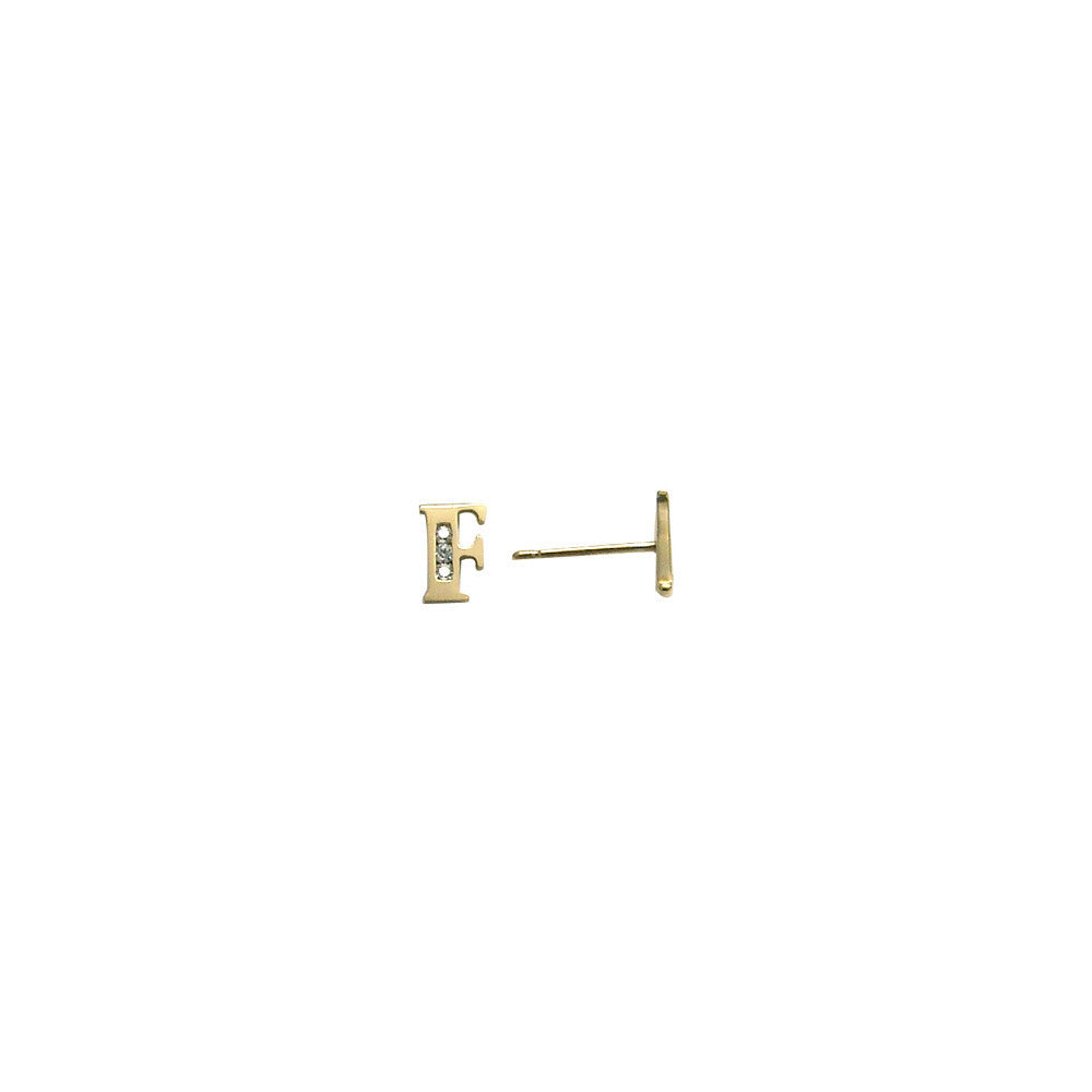 14k Yellow Gold CZ Initial F Stud Earrings