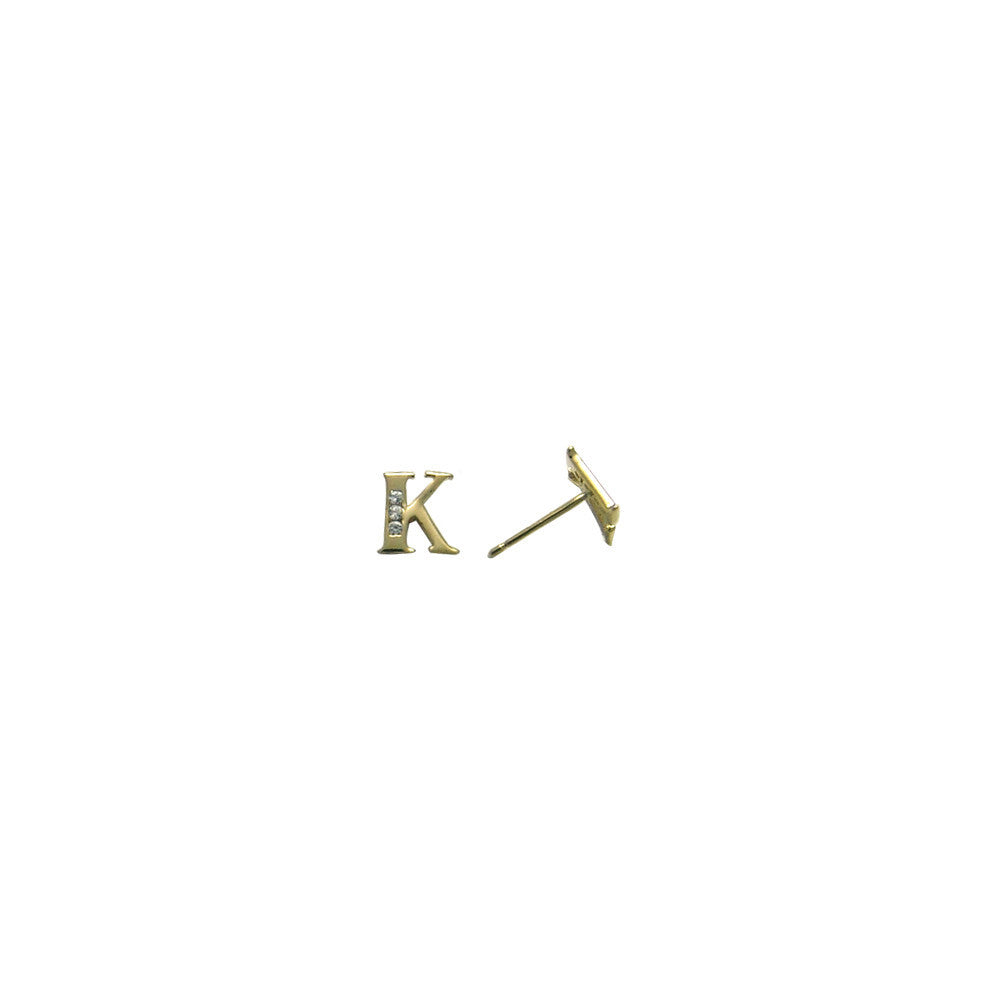 14k Yellow Gold CZ Initial K Stud Earrings