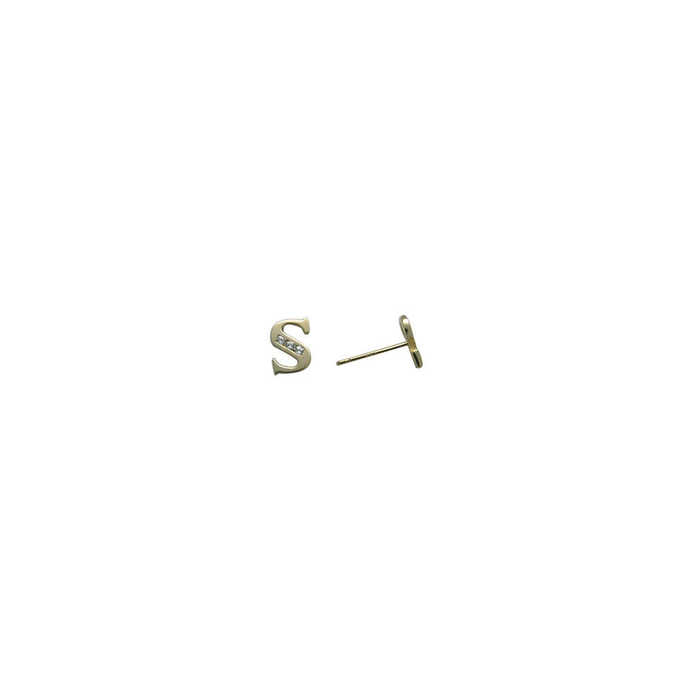 14k Yellow Gold CZ Initial S Stud Earrings