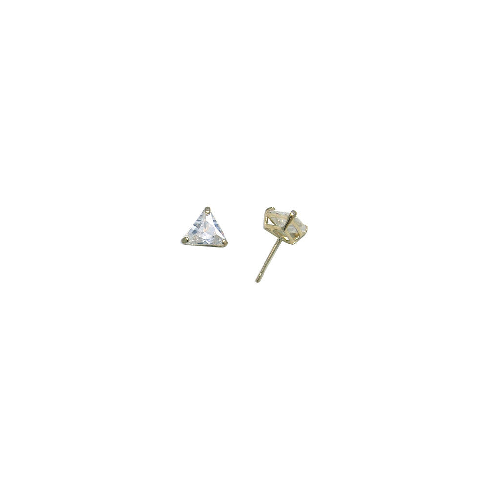 14k Yellow Gold .80ct Basket Set Triangle CZ Stud Earrings