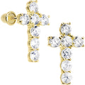 14K Yellow Gold Clear CZ 11mm Cross Youth Screwback Earrings