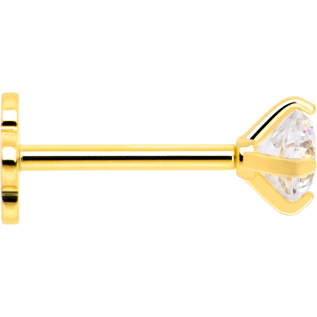 14k Yellow Gold Flat Back Earring 20G 3mm CZ Floral Reversible