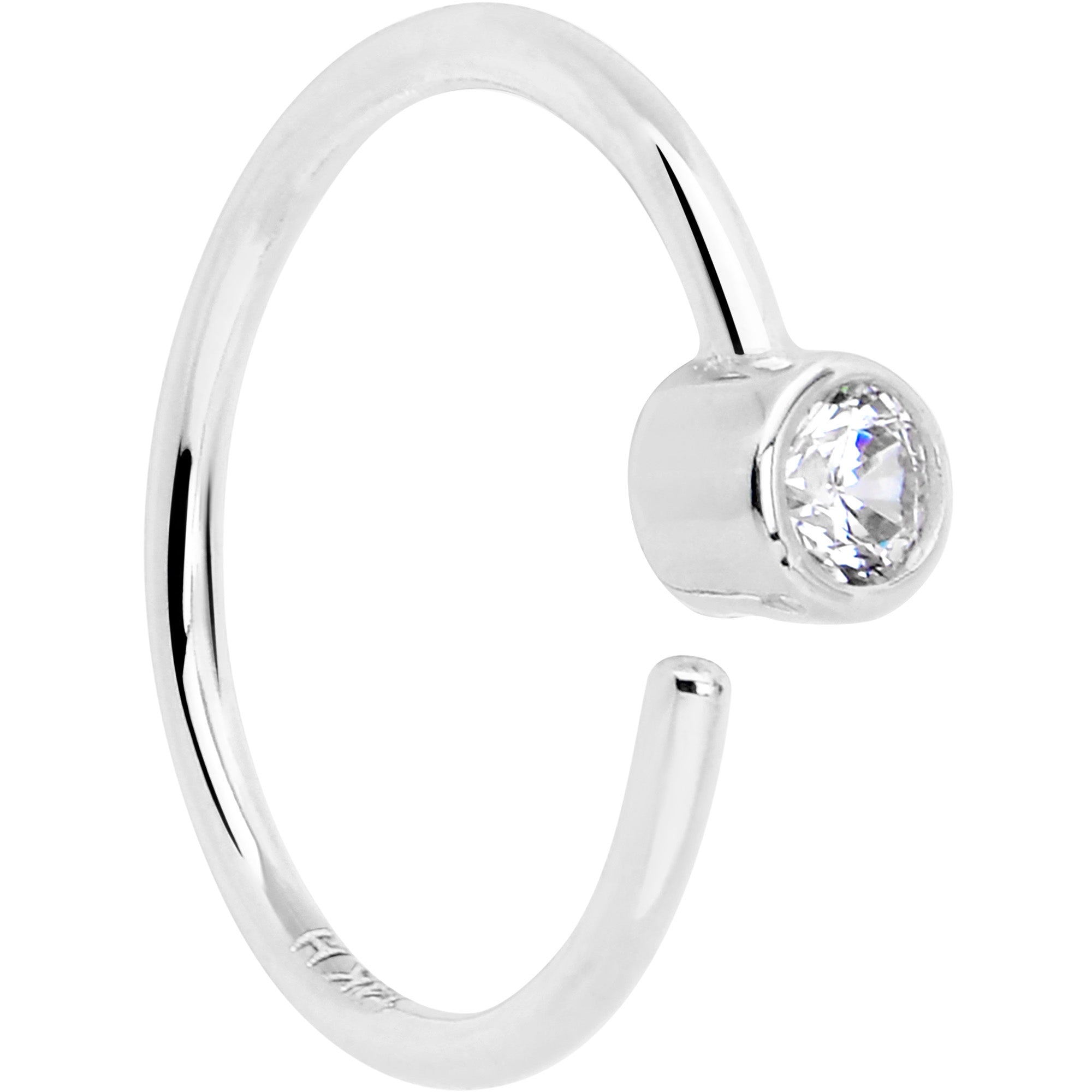 14k Solid White Gold Bendable Nose Hoop 20G 5/16 with 2mm Bezel CZ