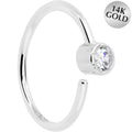14k Solid White Gold Bendable Nose Hoop 20G 5/16 with 2mm Bezel CZ