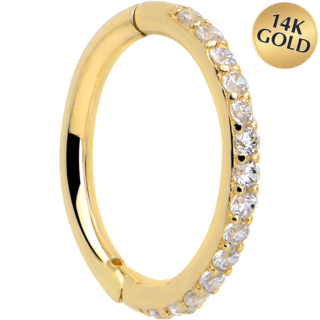 14k Solid Yellow Gold Hinged Segment Ring Forward Facing CZ 18G 5/16