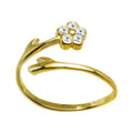 Solid 14k Yellow Gold Gem Flower Cubic Zirconia Toe Ring