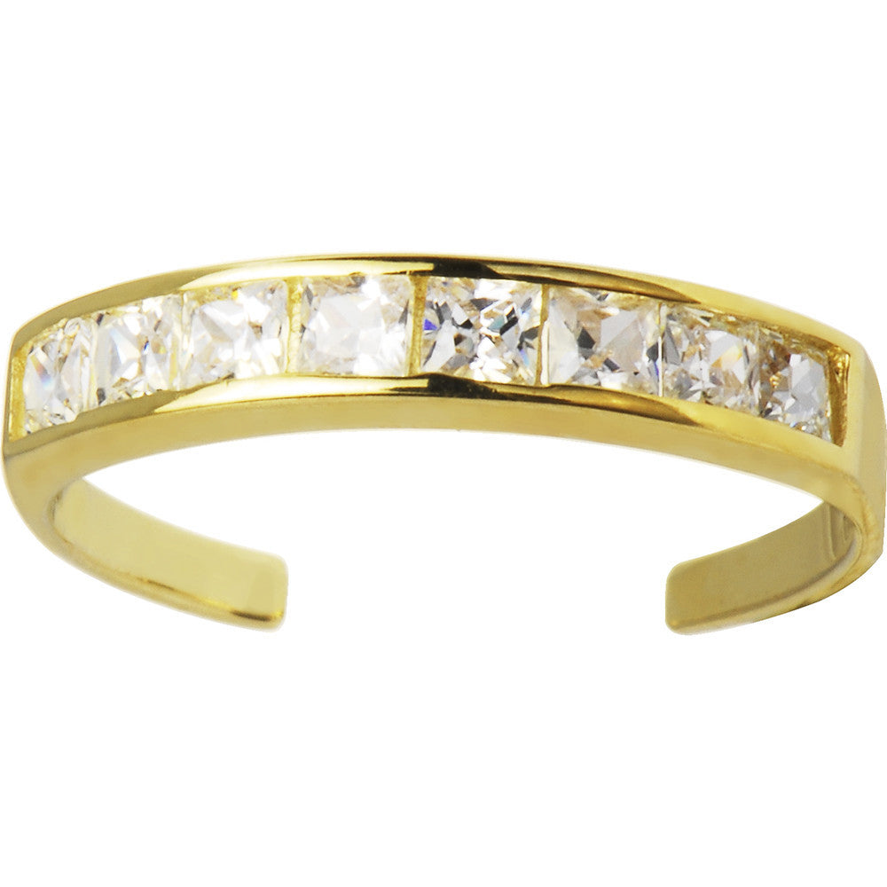 Solid 14k Yellow Gold Square Cubic Zirconia Toe Ring
