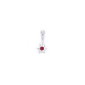 16G Solid 14k White Gold Clear Red Cubic Zirconia Flower Belly Ring