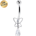 16G Solid 14k White Gold Butterfly Teardrop Belly Ring