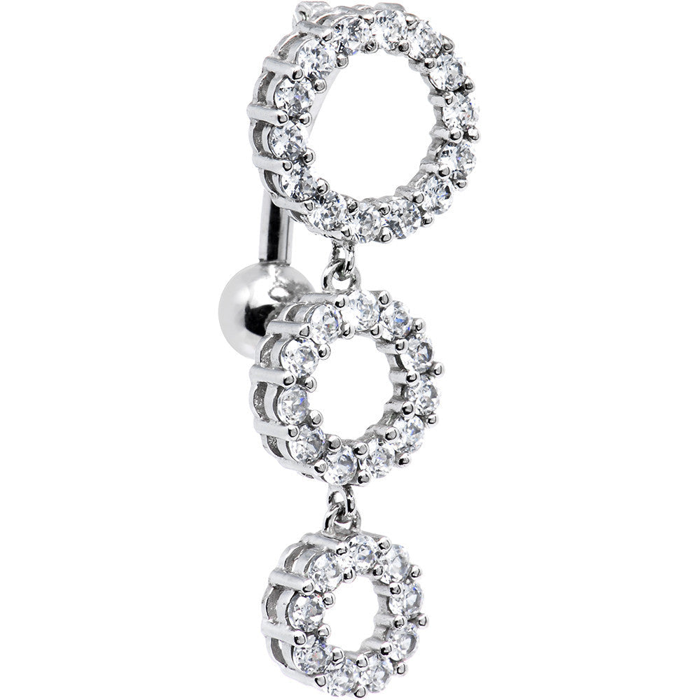 16G Solid 14k White Gold Top Mount CZ Circle Belly Ring