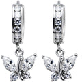 14k White Gold Clear CZ Butterfly Huggy Earrings