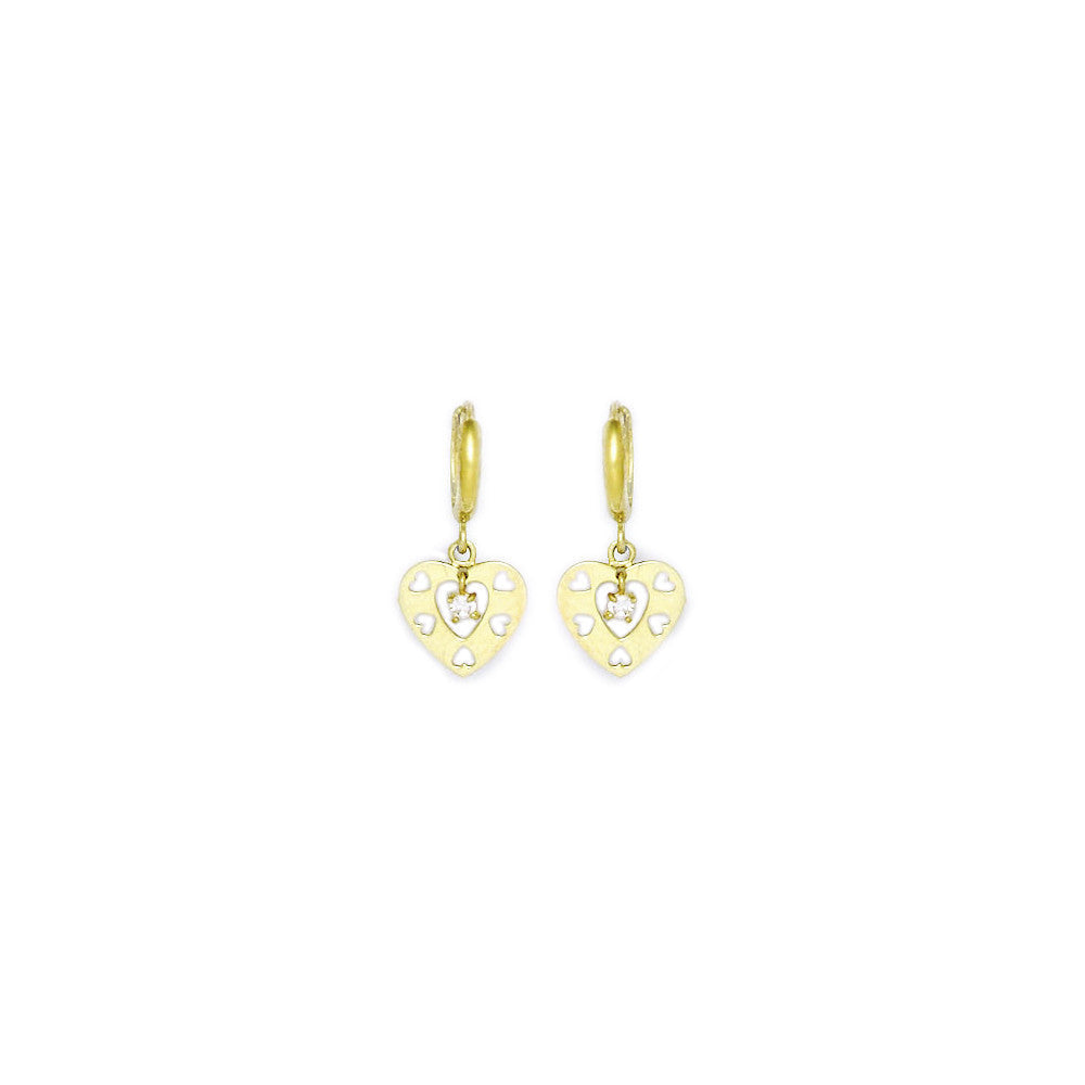 14k Yellow Gold CZ Cutout Heart Huggy Earrings