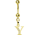 16G Solid 14k Yellow Gold CZ Initial Y Belly Ring