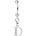 16G Solid 14k White Gold CZ Initial D Belly Ring
