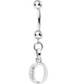 16G Solid 14k White Gold CZ Initial O Belly Ring