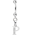 16G Solid 14k White Gold CZ Initial P Belly Ring