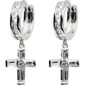 Sterling Silver Baguette CZ Cross Huggy Earrings
