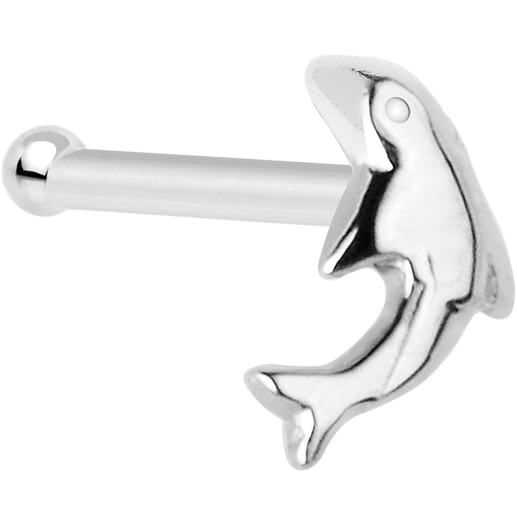 Solid 14K White Gold Dolphin Nose Bone