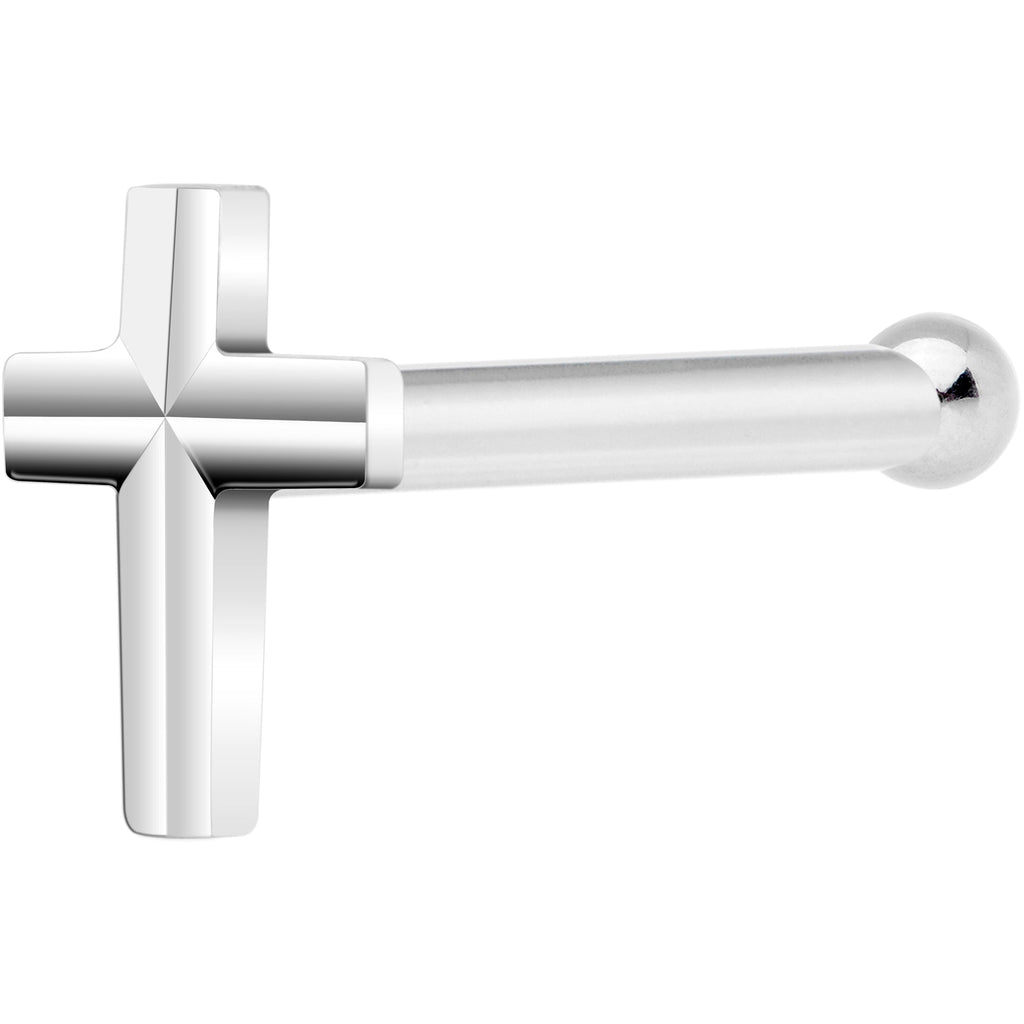 Solid 14K White Gold Raised Cross Nose Bone