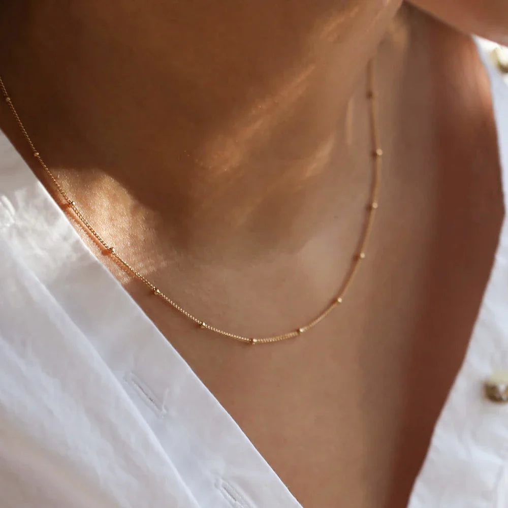 SUNIBI Stainless Steel Chain Necklace for Women Gold Color Thin Choker Bead Chain Necklace Jewelry Wholesale Dropshipping