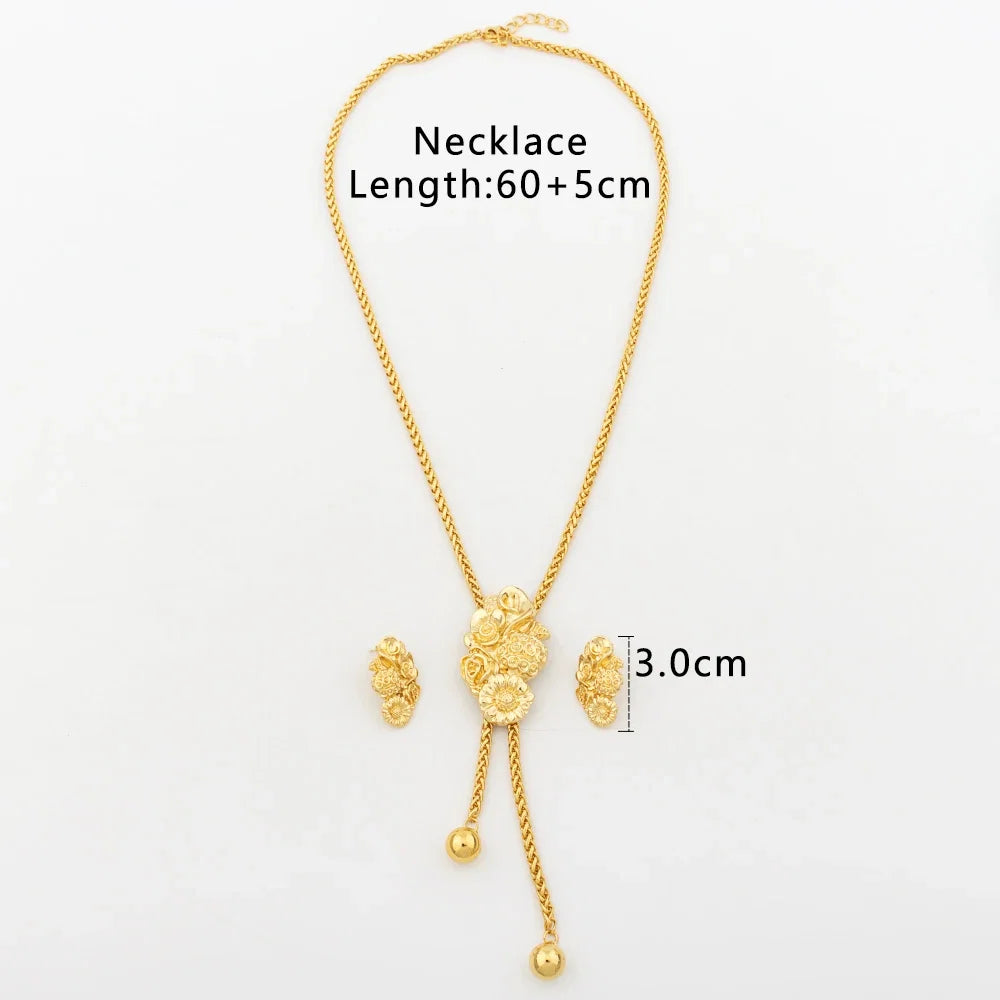 New Fashion Gold Plated Jewelry Set Pendant Dubai Italy Necklace Drop Earrings for Women Adjustable Chain Party Bohemia Jewelry