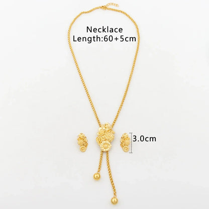 New Fashion Gold Plated Jewelry Set Pendant Dubai Italy Necklace Drop Earrings for Women Adjustable Chain Party Bohemia Jewelry
