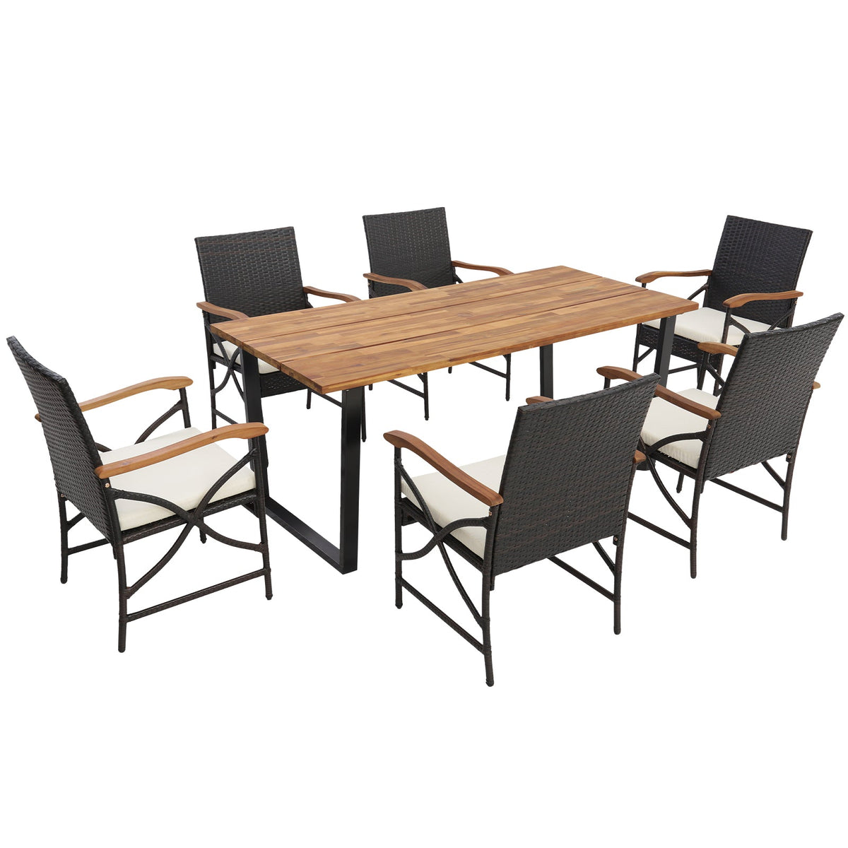 7 Pieces Patio Rattan Dining Set with Umbrella Hole-L
