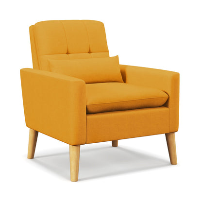 Accent Chair with Lumbar Pillow Natural Rubber Wood Legs Padded Cushions