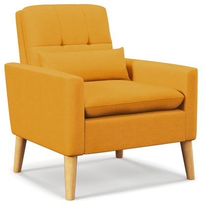 Accent Chair with Lumbar Pillow Natural Rubber Wood Legs Padded Cushions