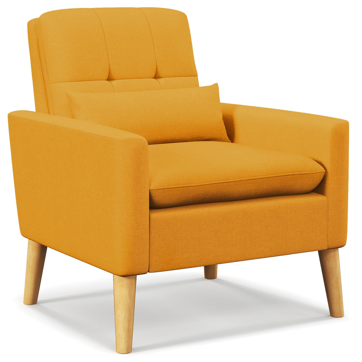 Accent Chair with Lumbar Pillow Natural Rubber Wood Legs Padded Cushions