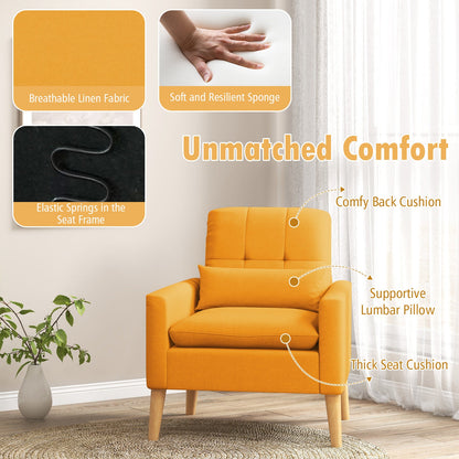 Accent Chair with Lumbar Pillow Natural Rubber Wood Legs Padded Cushions