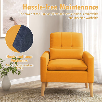 Accent Chair with Lumbar Pillow Natural Rubber Wood Legs Padded Cushions