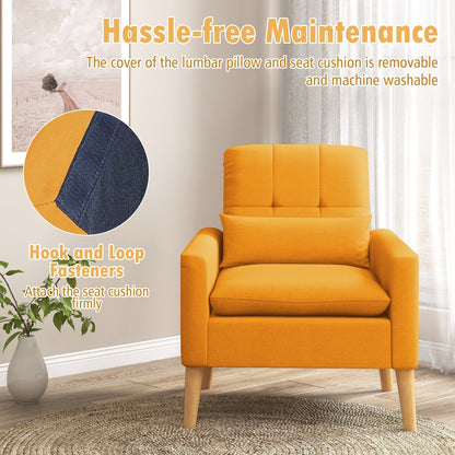 Accent Chair with Lumbar Pillow Natural Rubber Wood Legs Padded Cushions