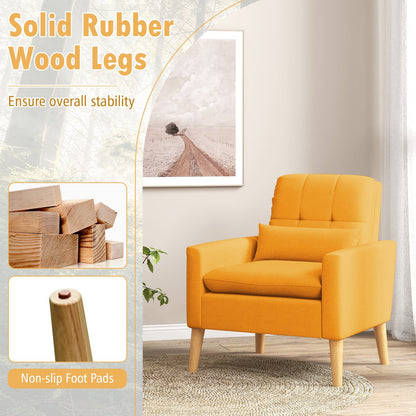 Accent Chair with Lumbar Pillow Natural Rubber Wood Legs Padded Cushions