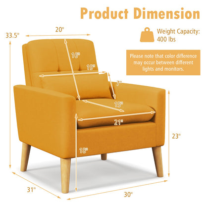 Accent Chair with Lumbar Pillow Natural Rubber Wood Legs Padded Cushions
