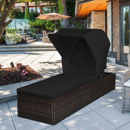 Outdoor Chaise Lounge Chair with Folding Canopy